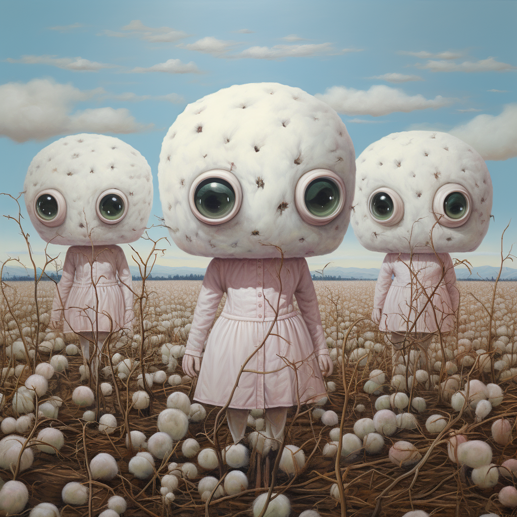 Cotton field with three tufts of eyes