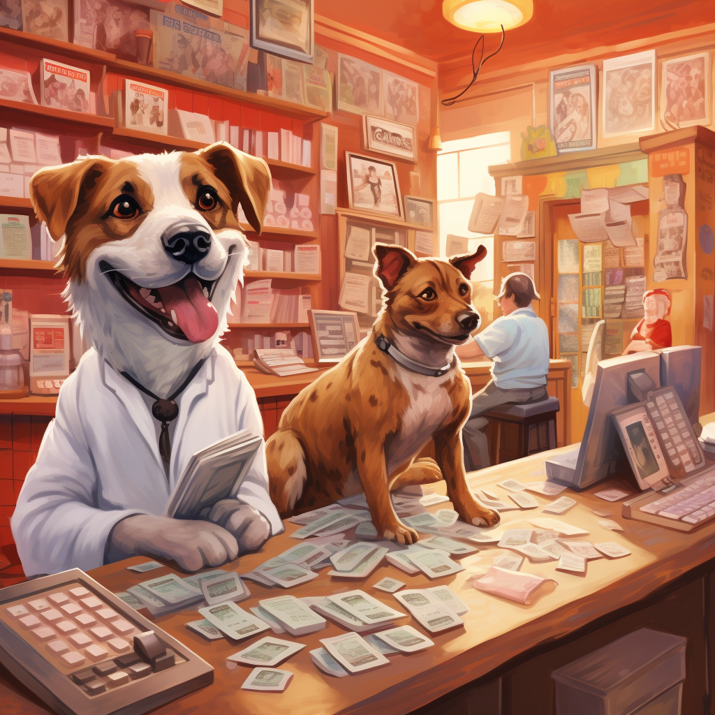 Person counting money in a veterinary store