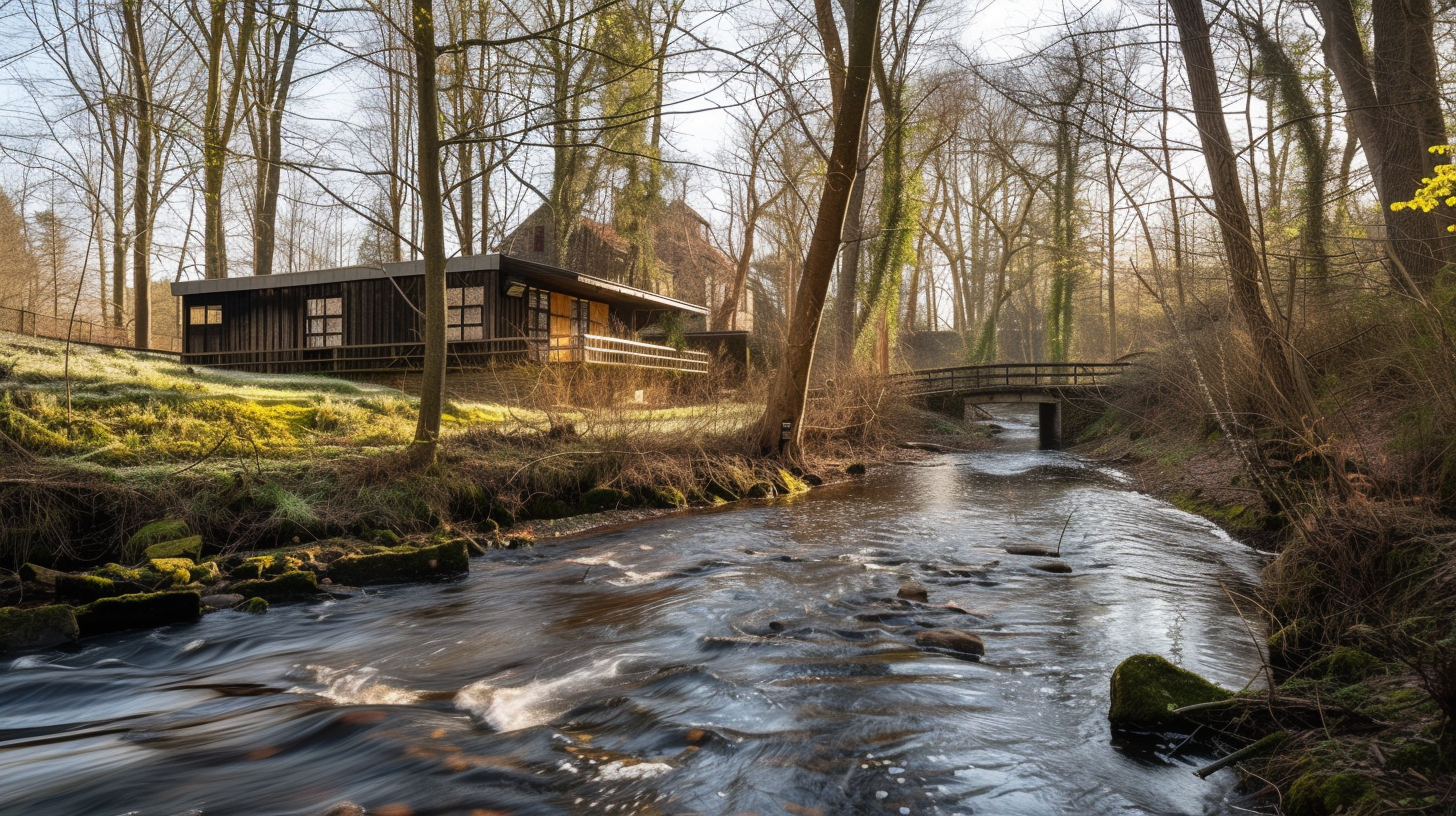 Countryside Forest Mill near River in Denmark