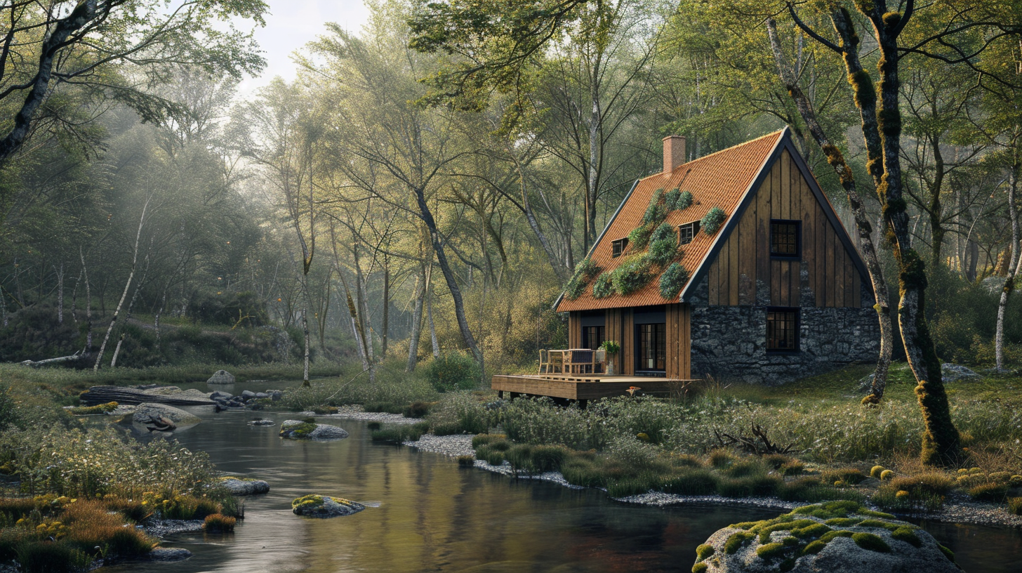 Classic Countryside Forest Mill near River in Denmark