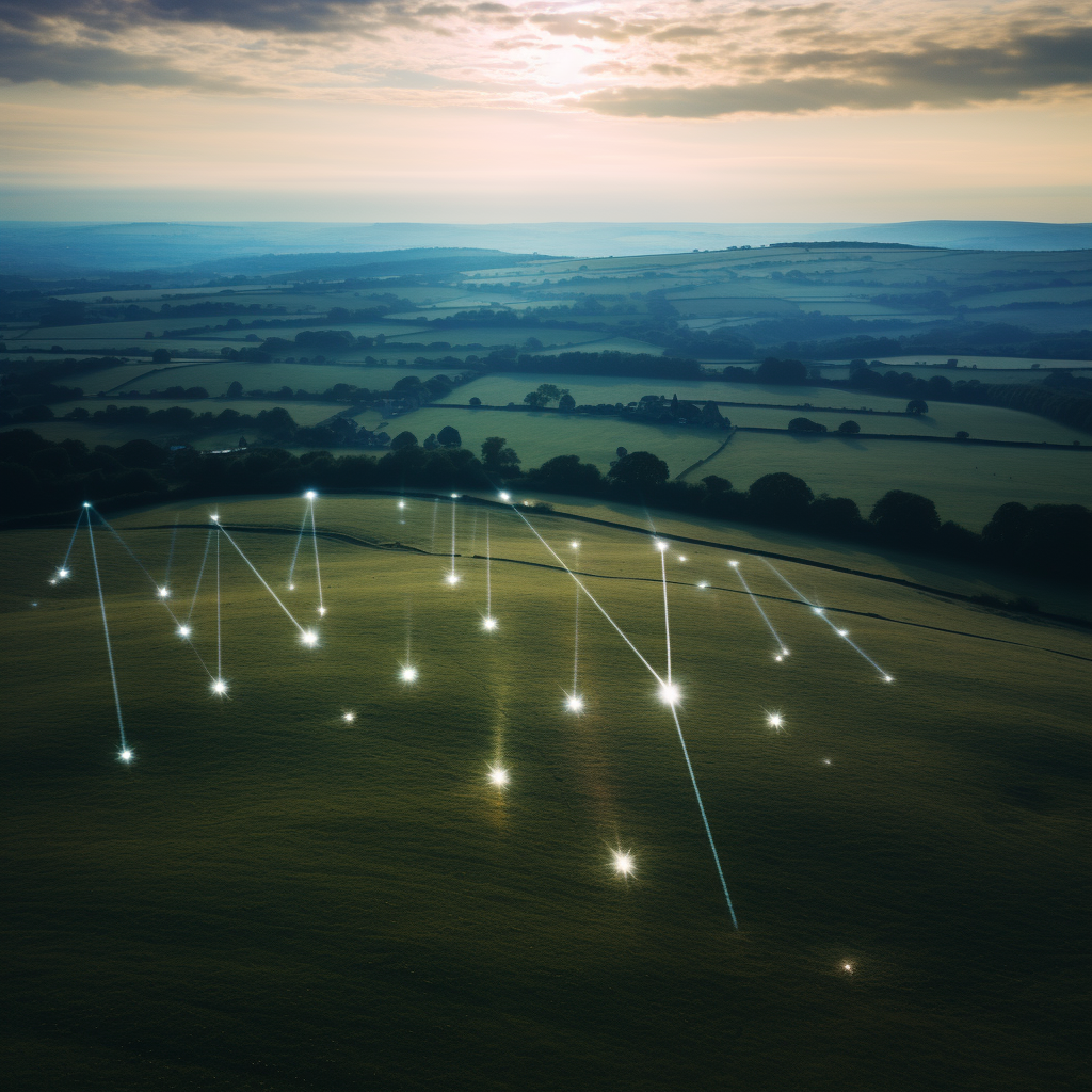 Stone circle lines network in English countryside