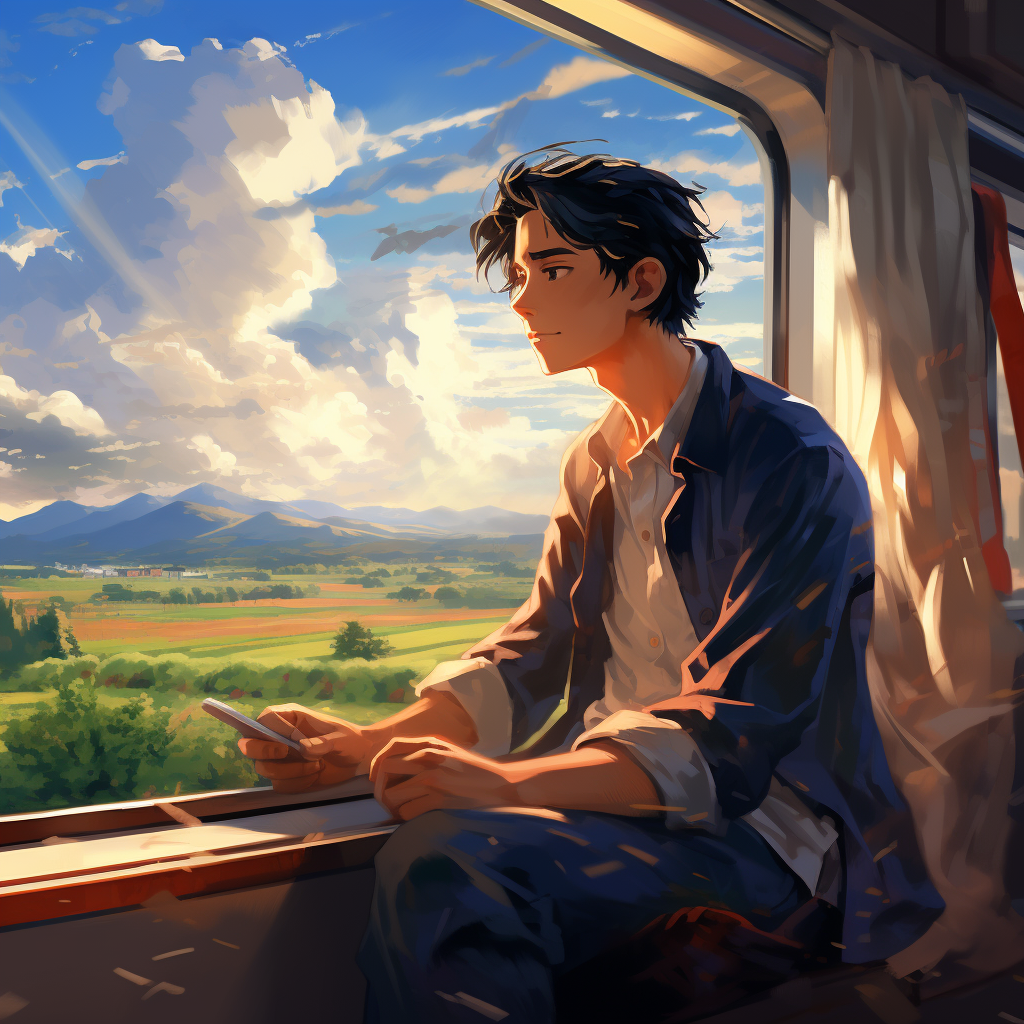 Man enjoying scenic train ride