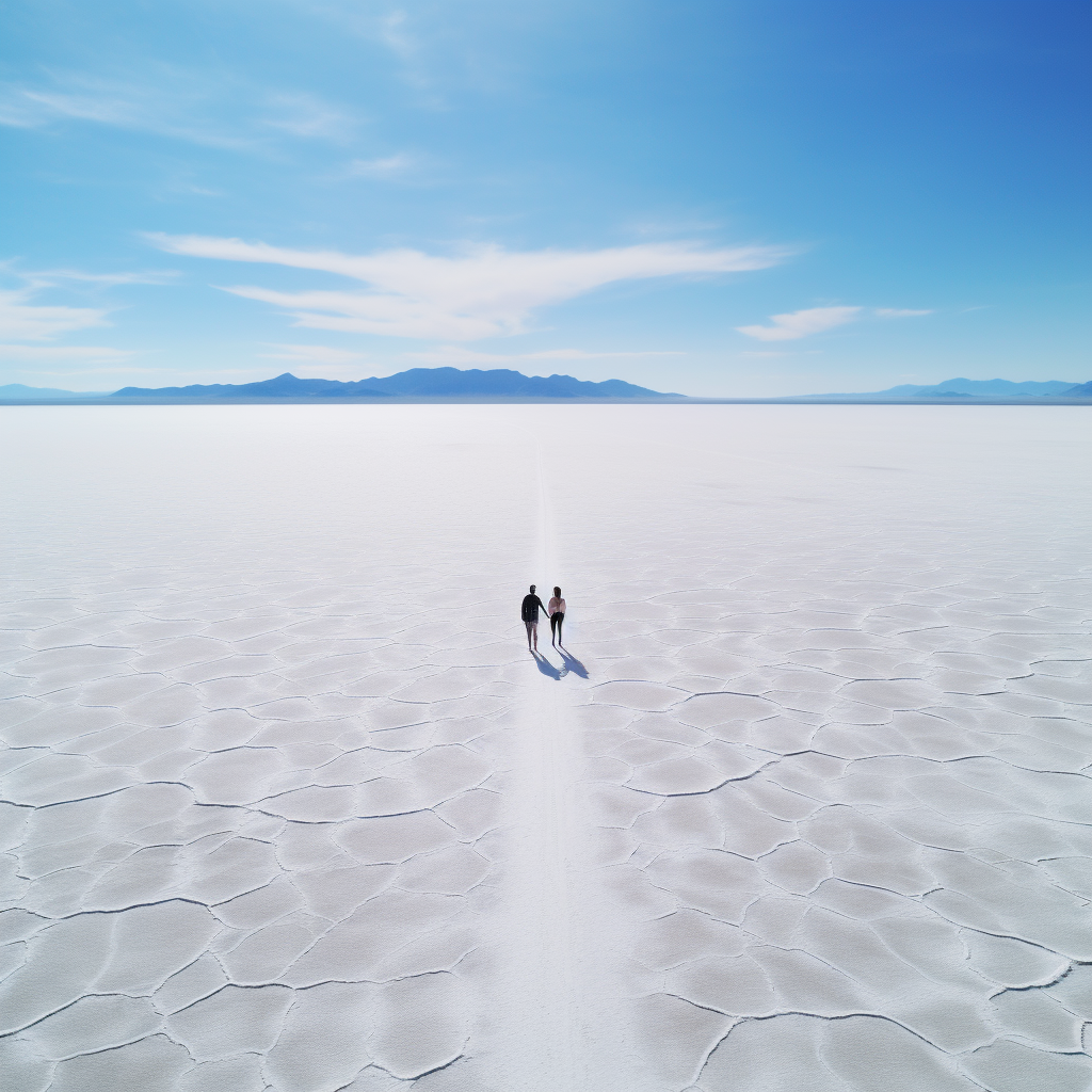 Romantic couple at Bonneville Salt Flats