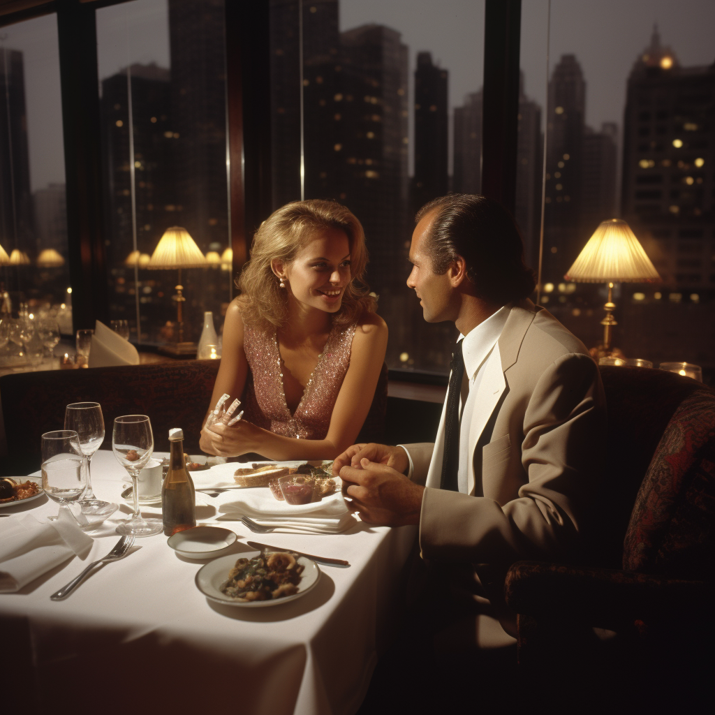 Couple enjoying romantic dinner in high-end NYC restaurant