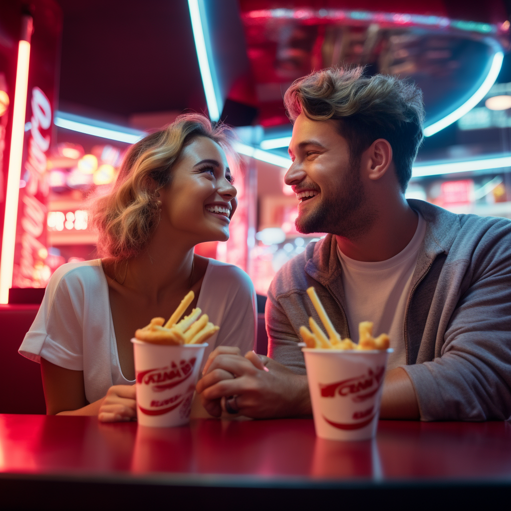 Couple enjoying French fries together