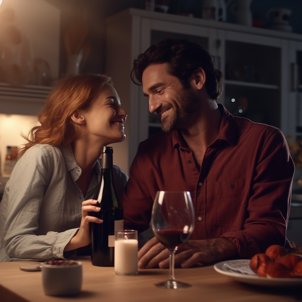 Couple enjoying a bottle of wine