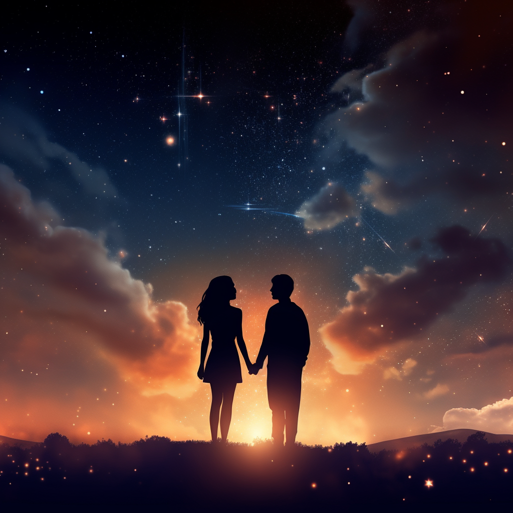 Silhouette of a couple looking out into space