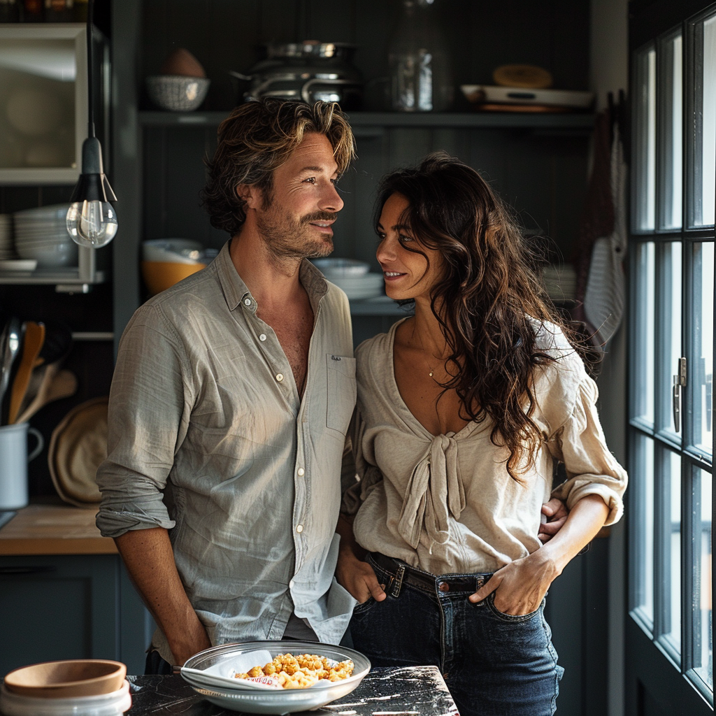 Couple Chatting in Kitchen Image