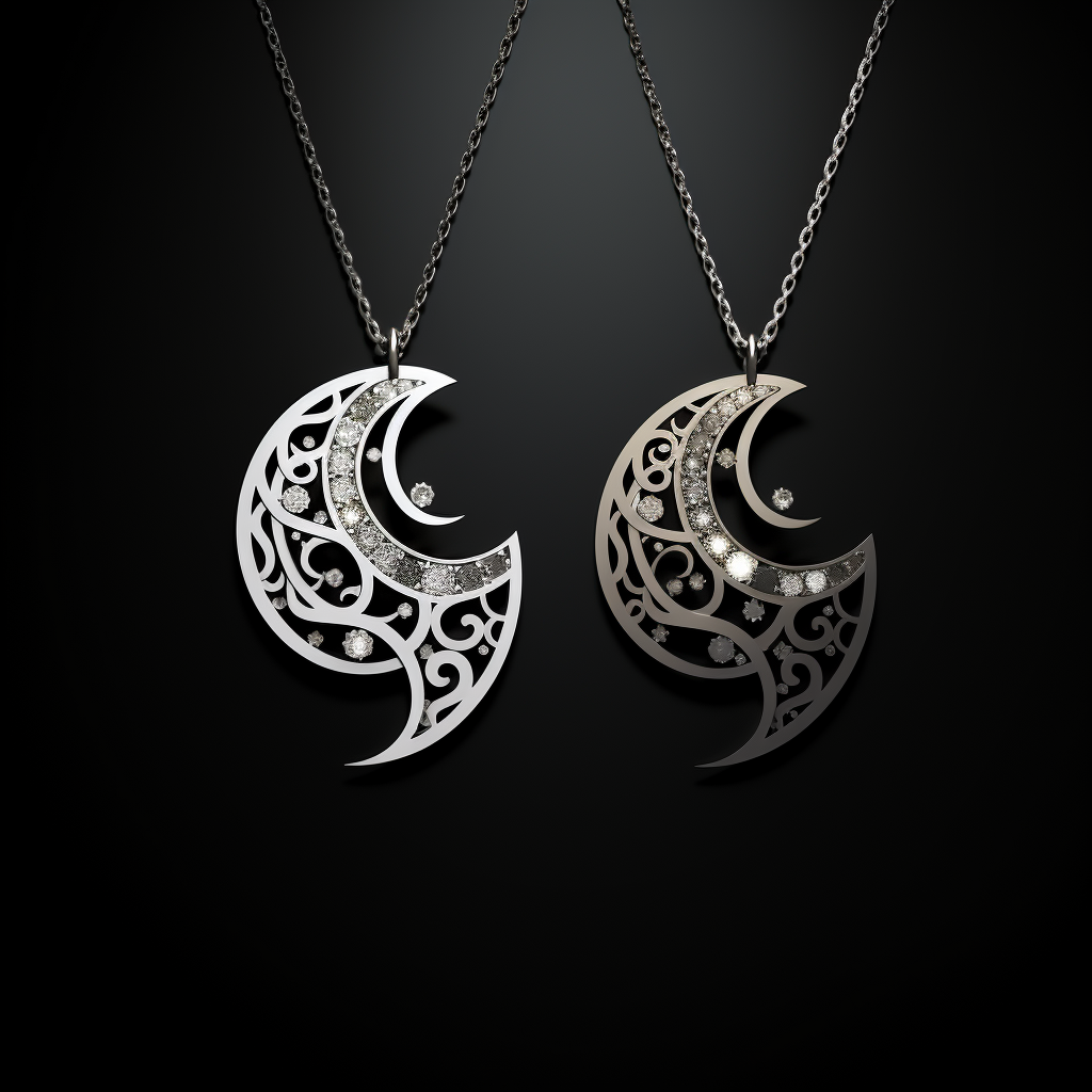 Couple Necklace in White Gold on Black Background