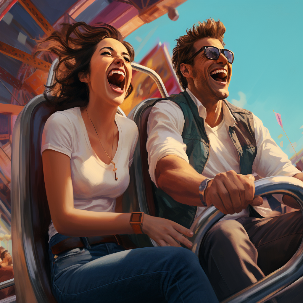 Happy couple on roller coaster