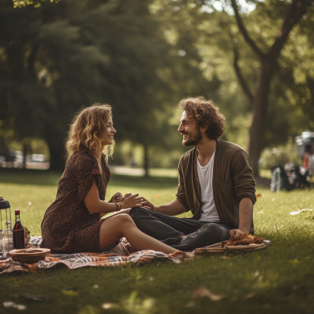 Happy couple enjoying a picnic