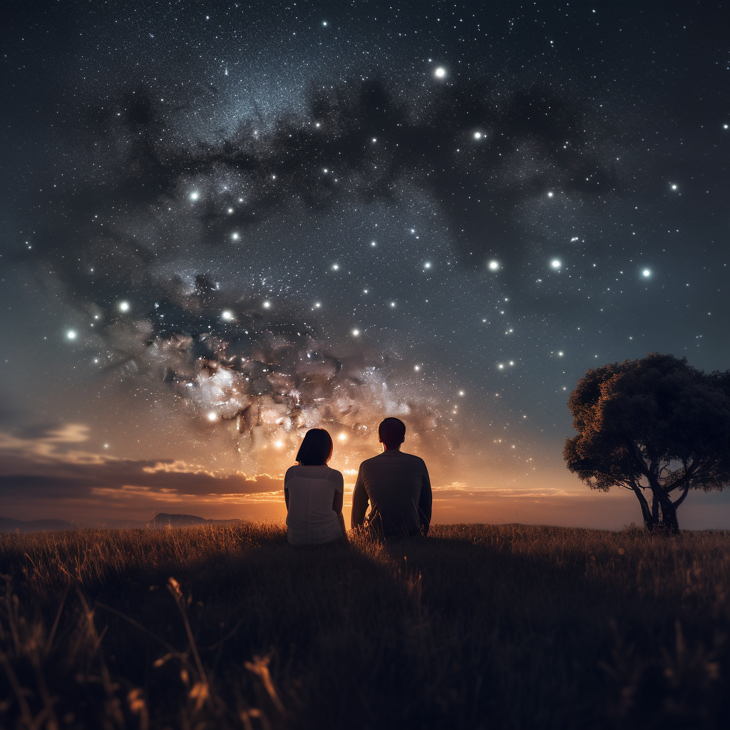 Couple Looking at Sky Heart Stars