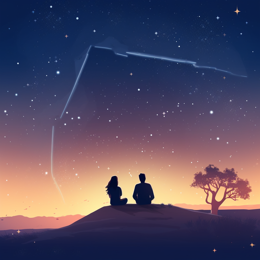 Couple Watching Heart-Shaped Shooting Stars