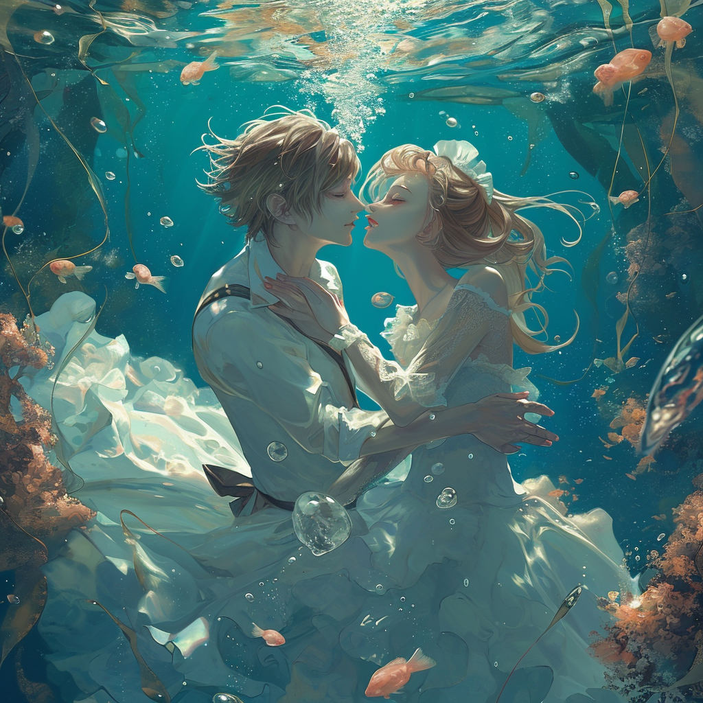 Couple Underwater in Anime Style