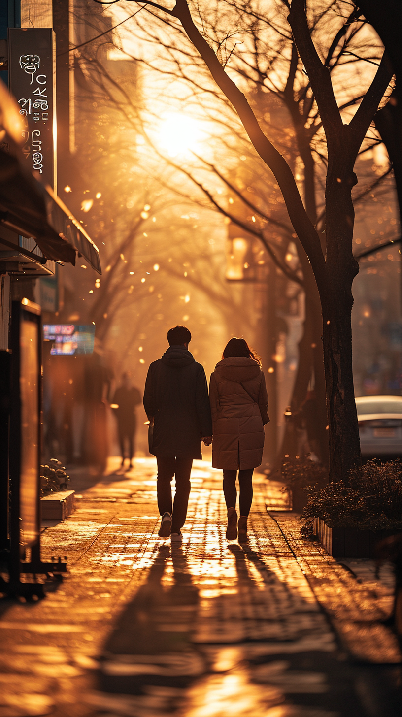 Couple walking in Seoul street