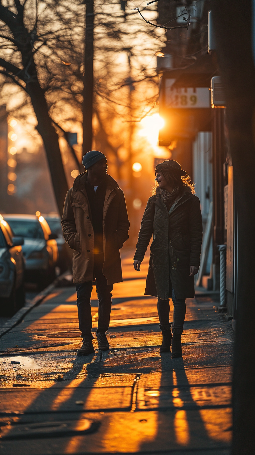 Romantic couple walking on a street