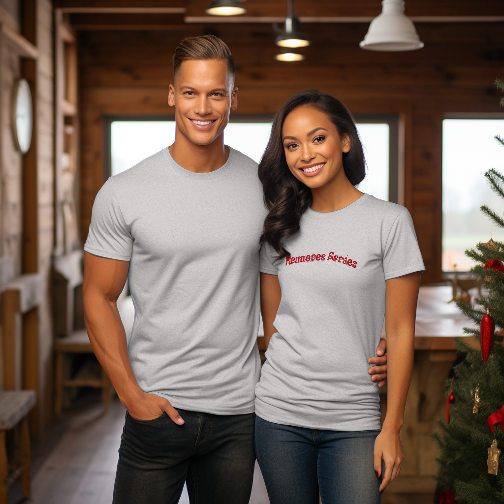 Couple in Athletic Heather Grey T-shirts