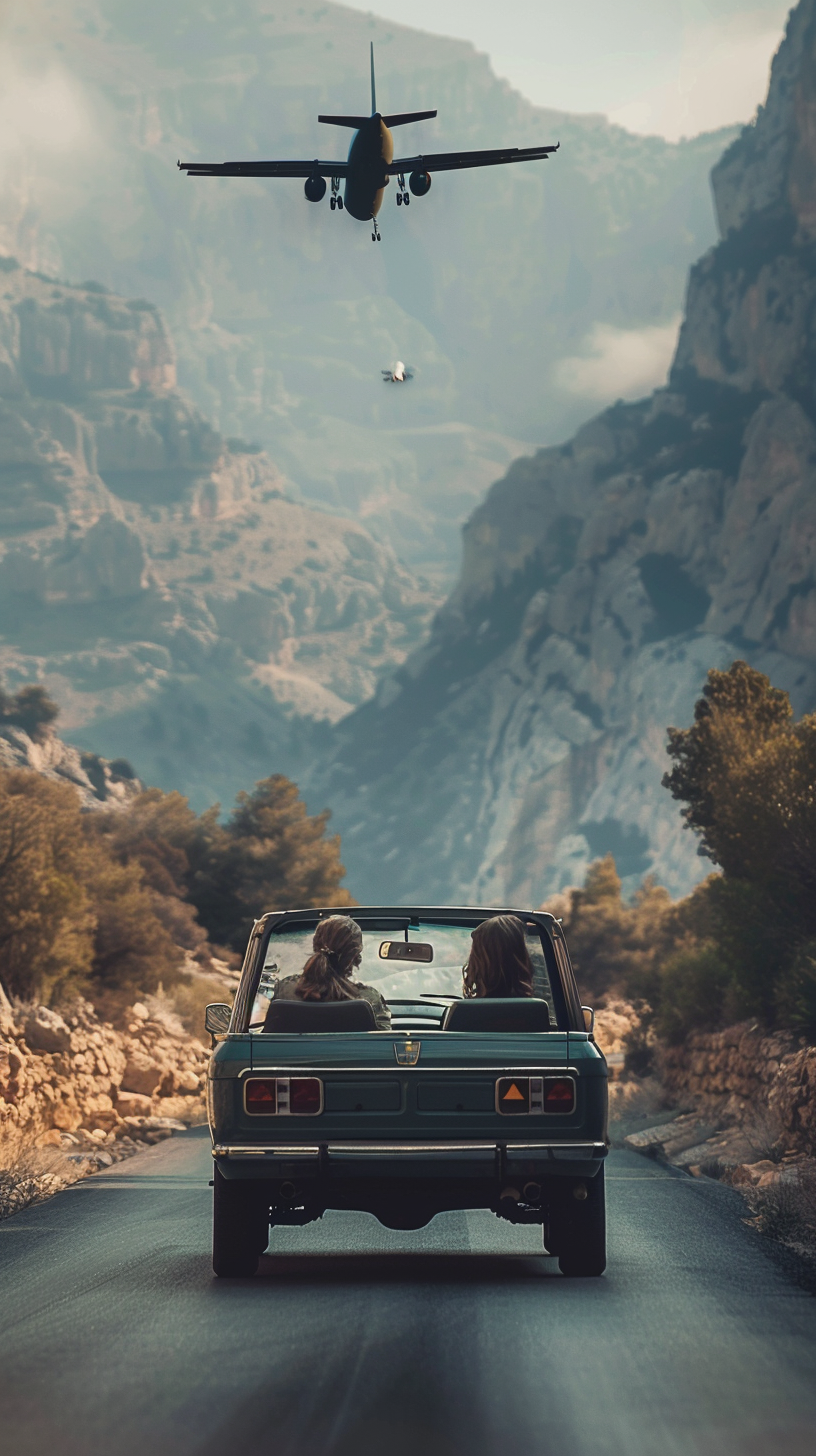 Couple Driving Car on Mountain Road