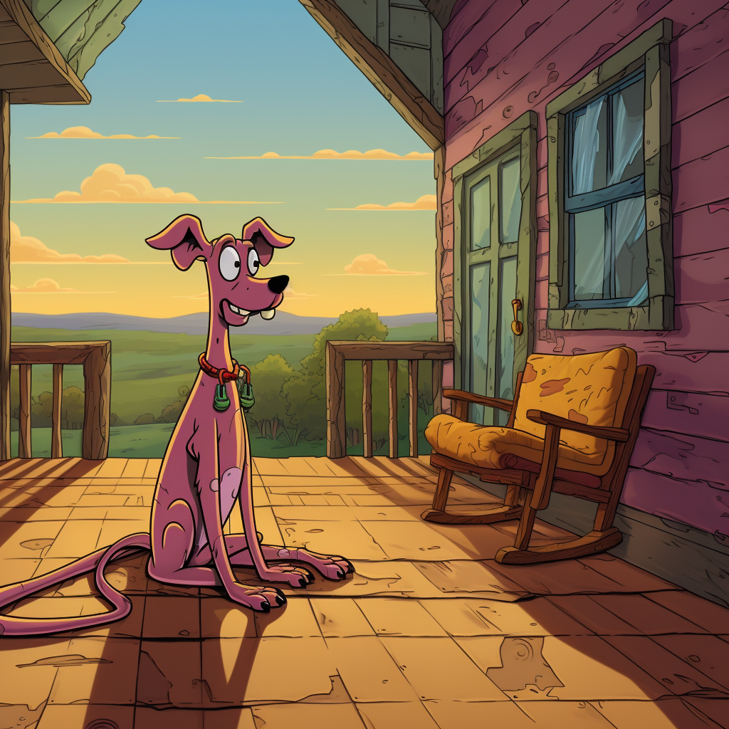 Courage the Cowardly Dog sitting on the porch