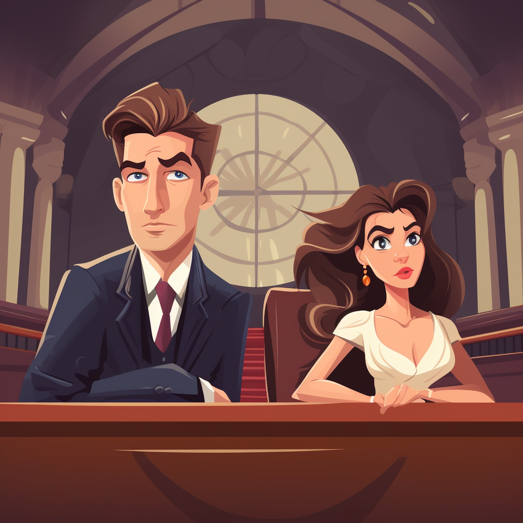 Cartoon Style Courtroom Drama Defendants