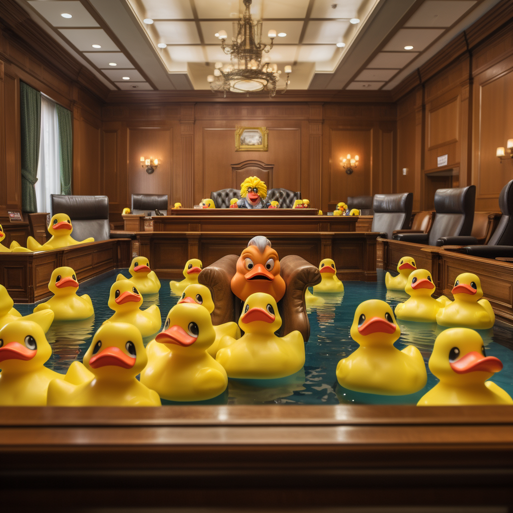 Rubber ducks in a courtroom