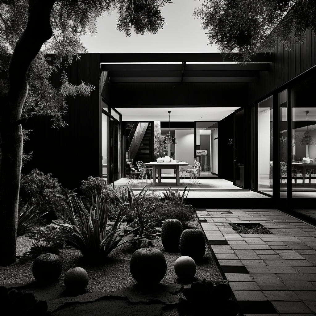 Beautiful black and white courtyard house