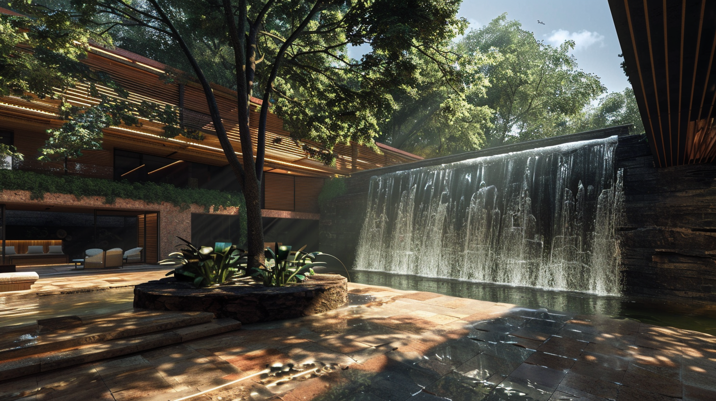 Courtyard with Modern Waterfall Feature