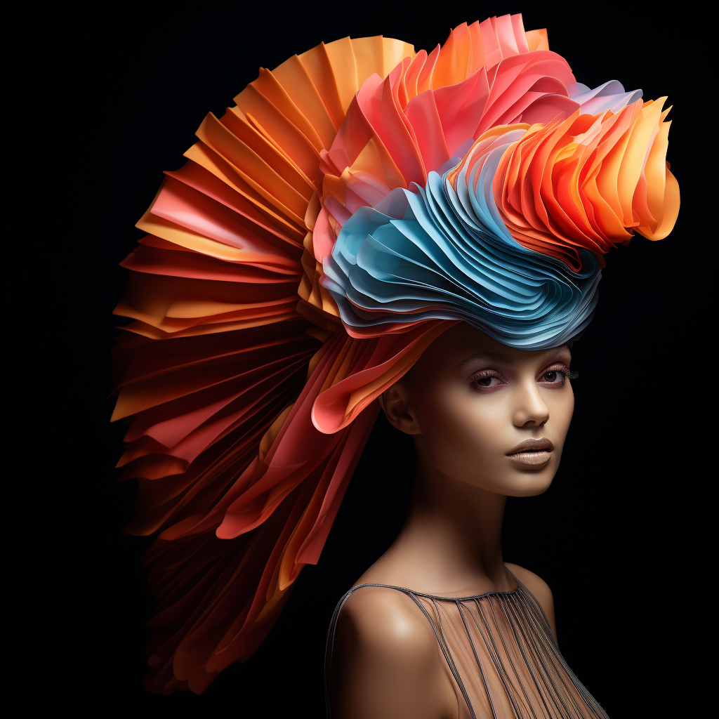 Couture fashion portrait with vibrant headpiece