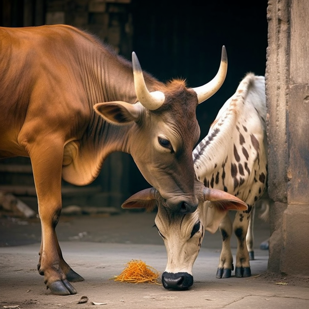 Cow eating deer, tiger style