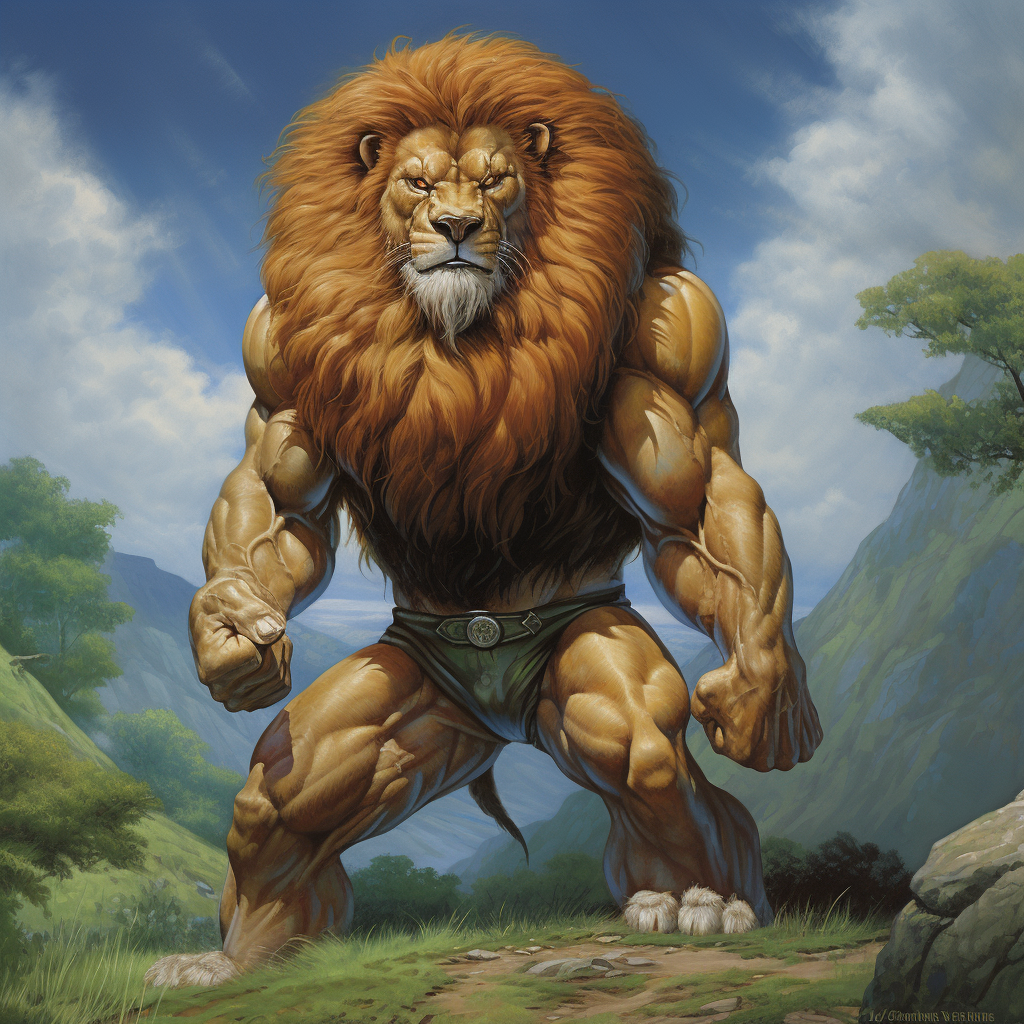 Cowardly Lion as a muscular bodybuilder