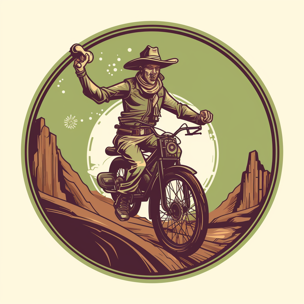 Illustration of a cowboy riding a bike