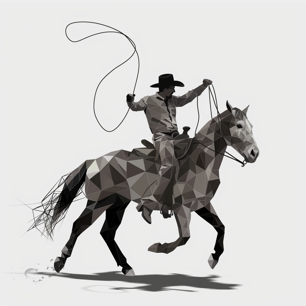 Cowboy horse lassoing silhouette