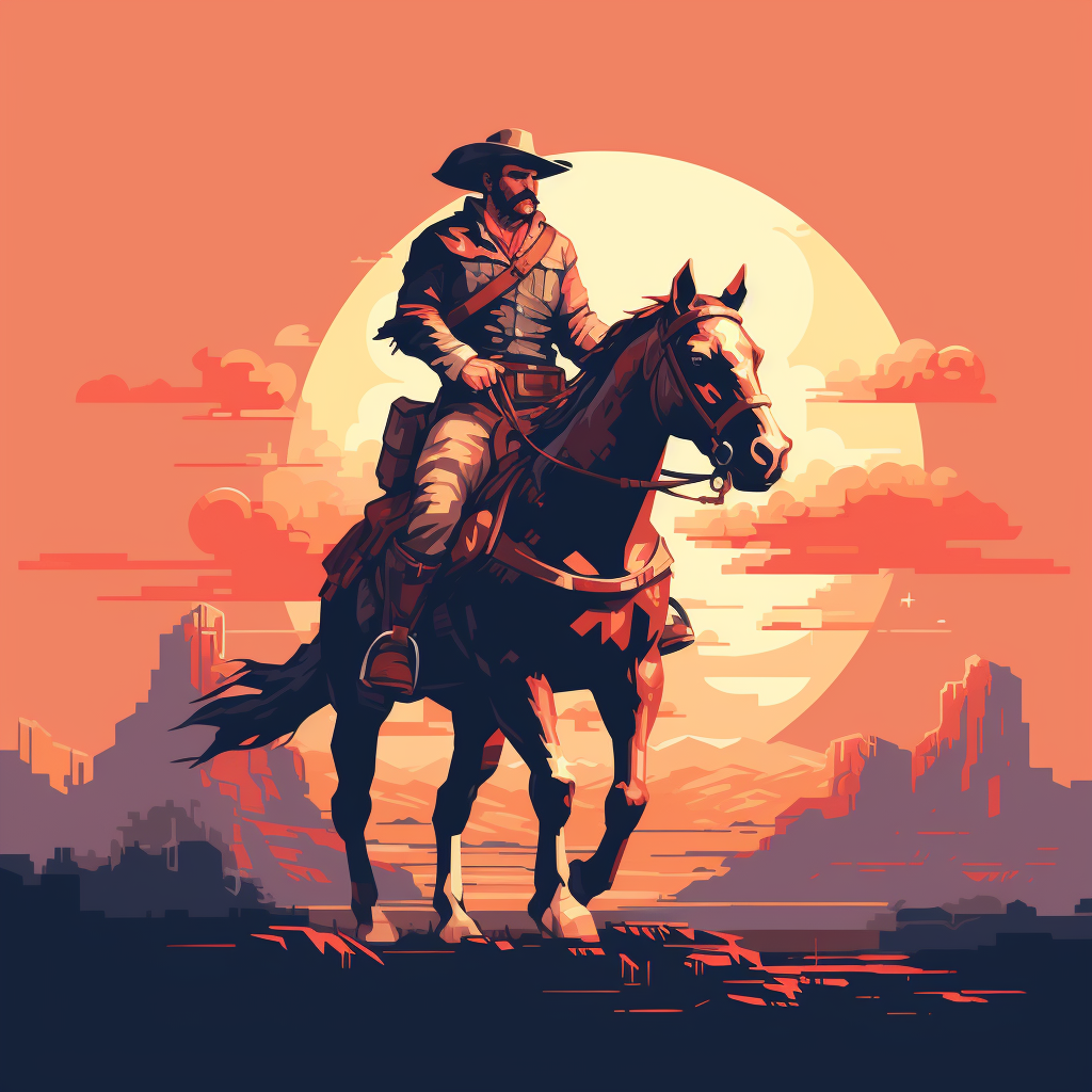 Pixel art of a cowboy on a horse