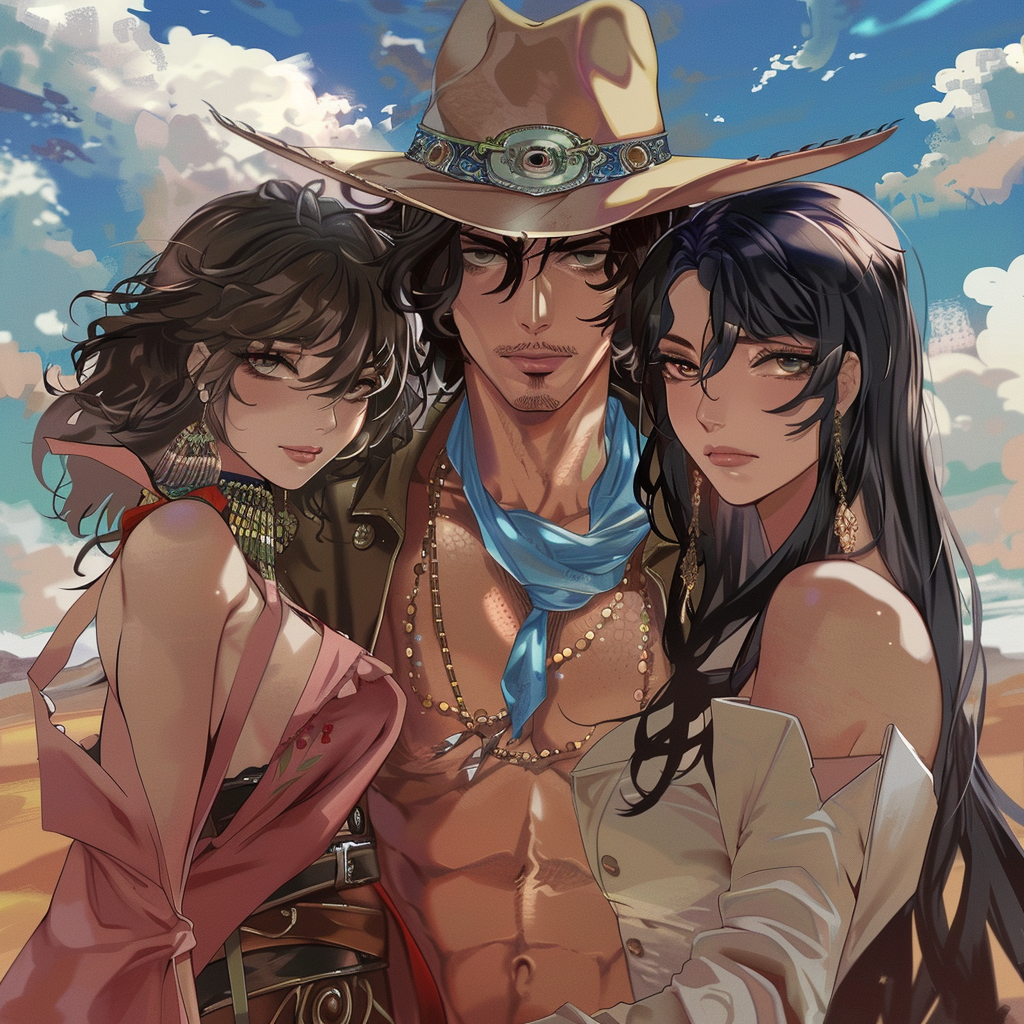 Cowboy with Moroccan girls in anime style