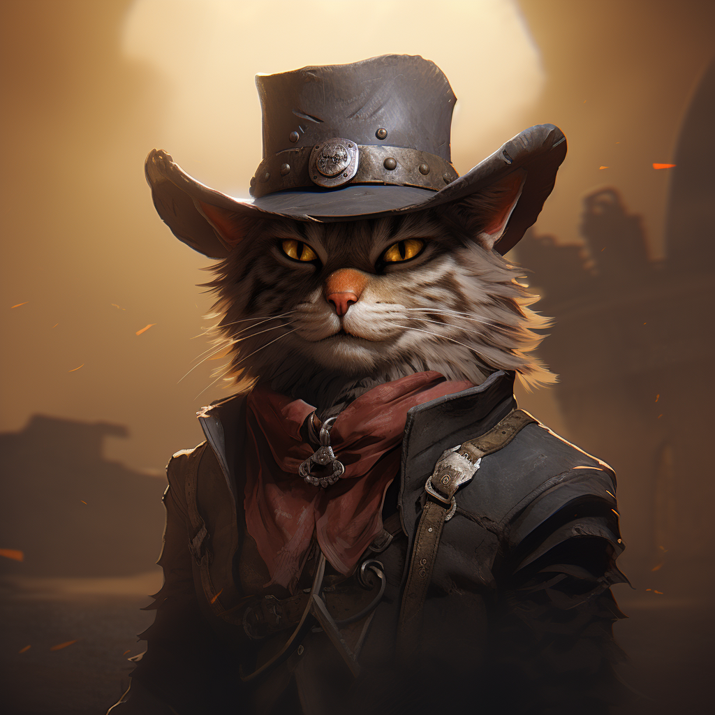 Cat wearing cowboy hat with sneering expression