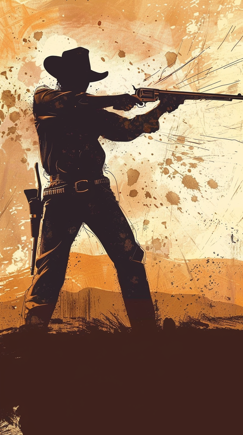 Cowboy shooting gunfight illustration