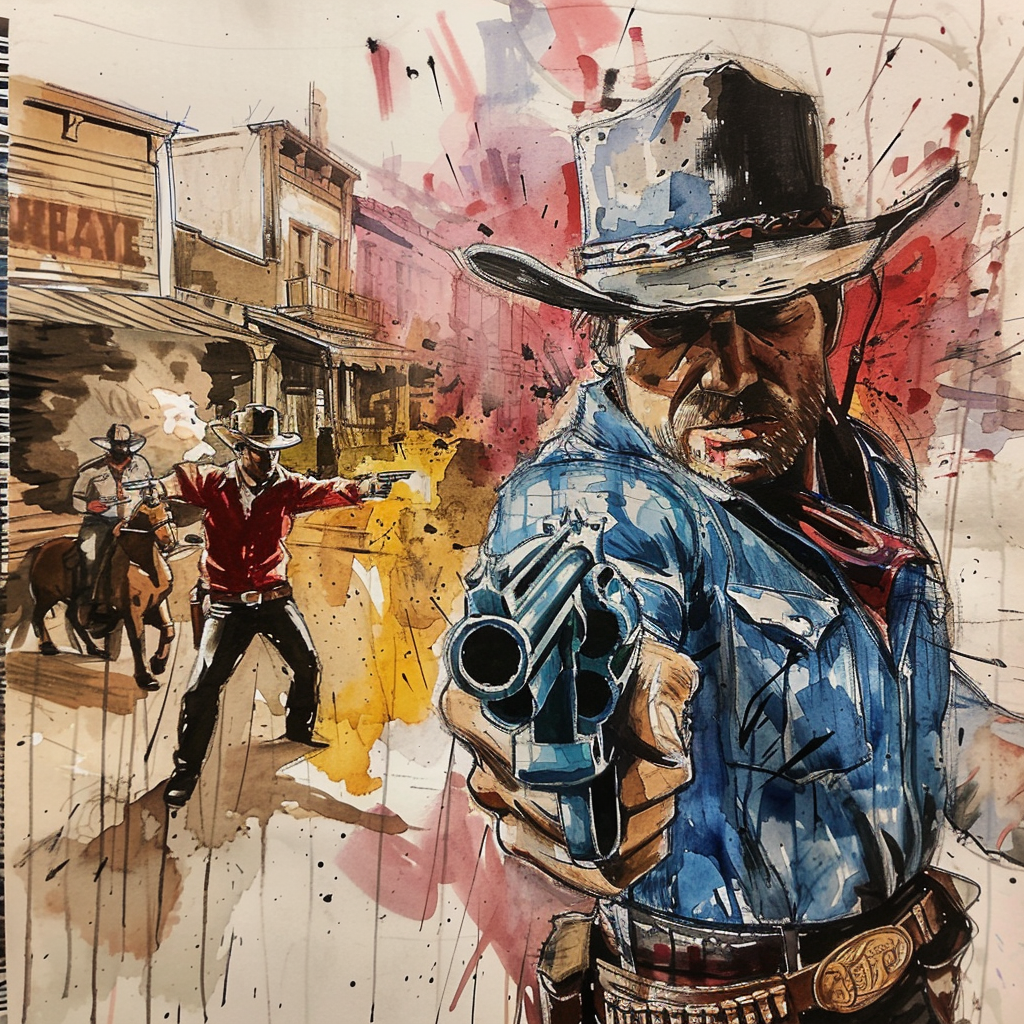 Colorful Cowboy Showdown Sketch