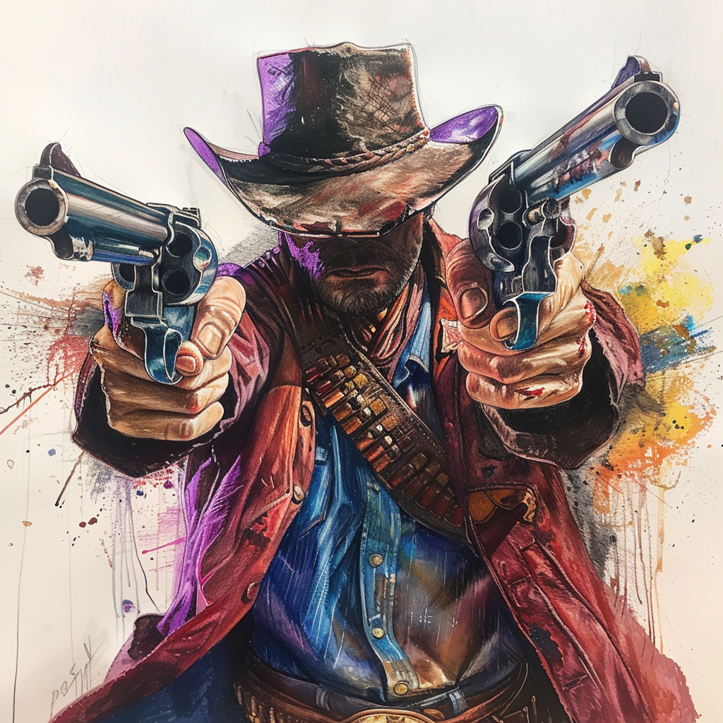 Hyper realistic cowboy shootout sketch