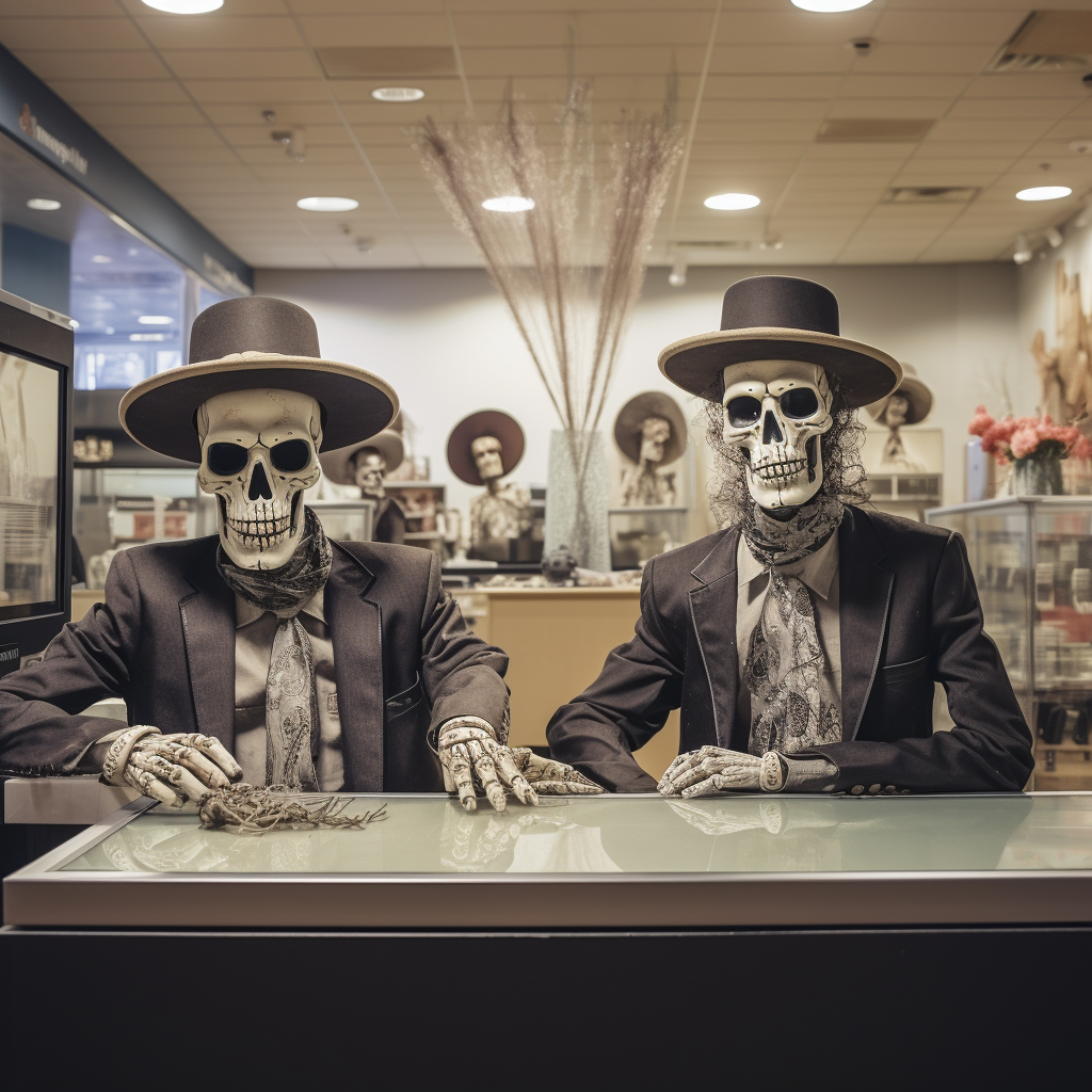 Skeleton Cowboys Robbing Bank