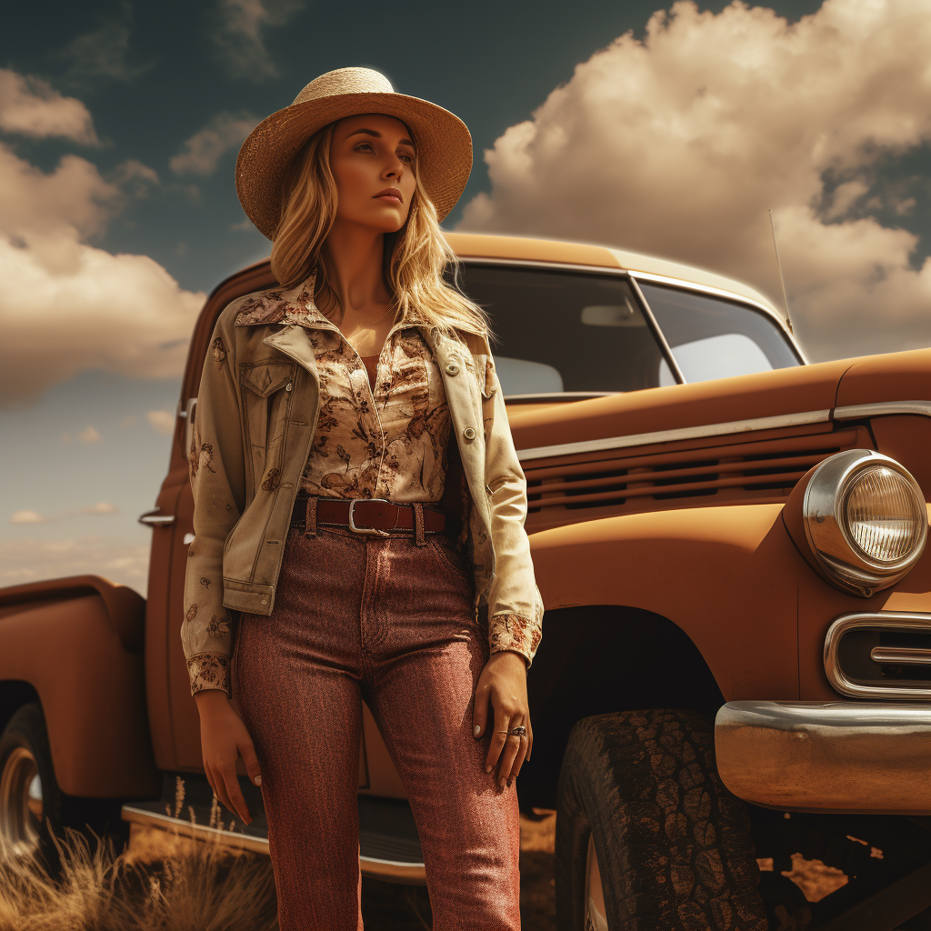 Cowgirl standing beside her truck