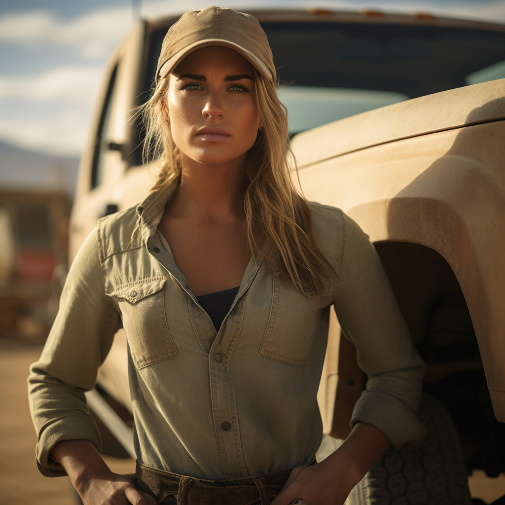 Cowgirl posing with truck