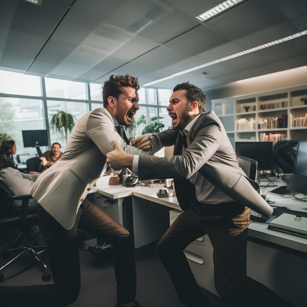 Two coworkers fighting in office