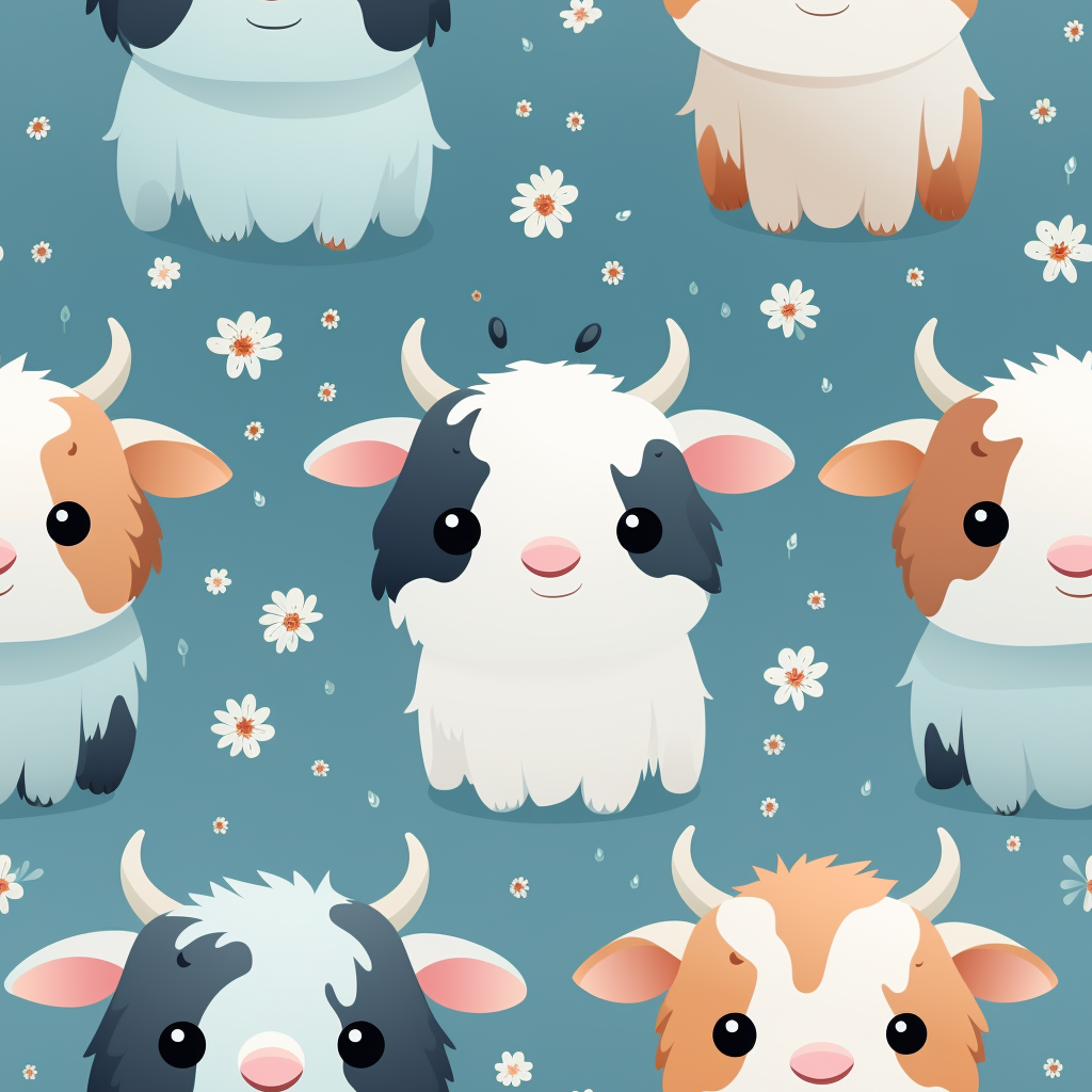 Cute cows in kawaii pattern