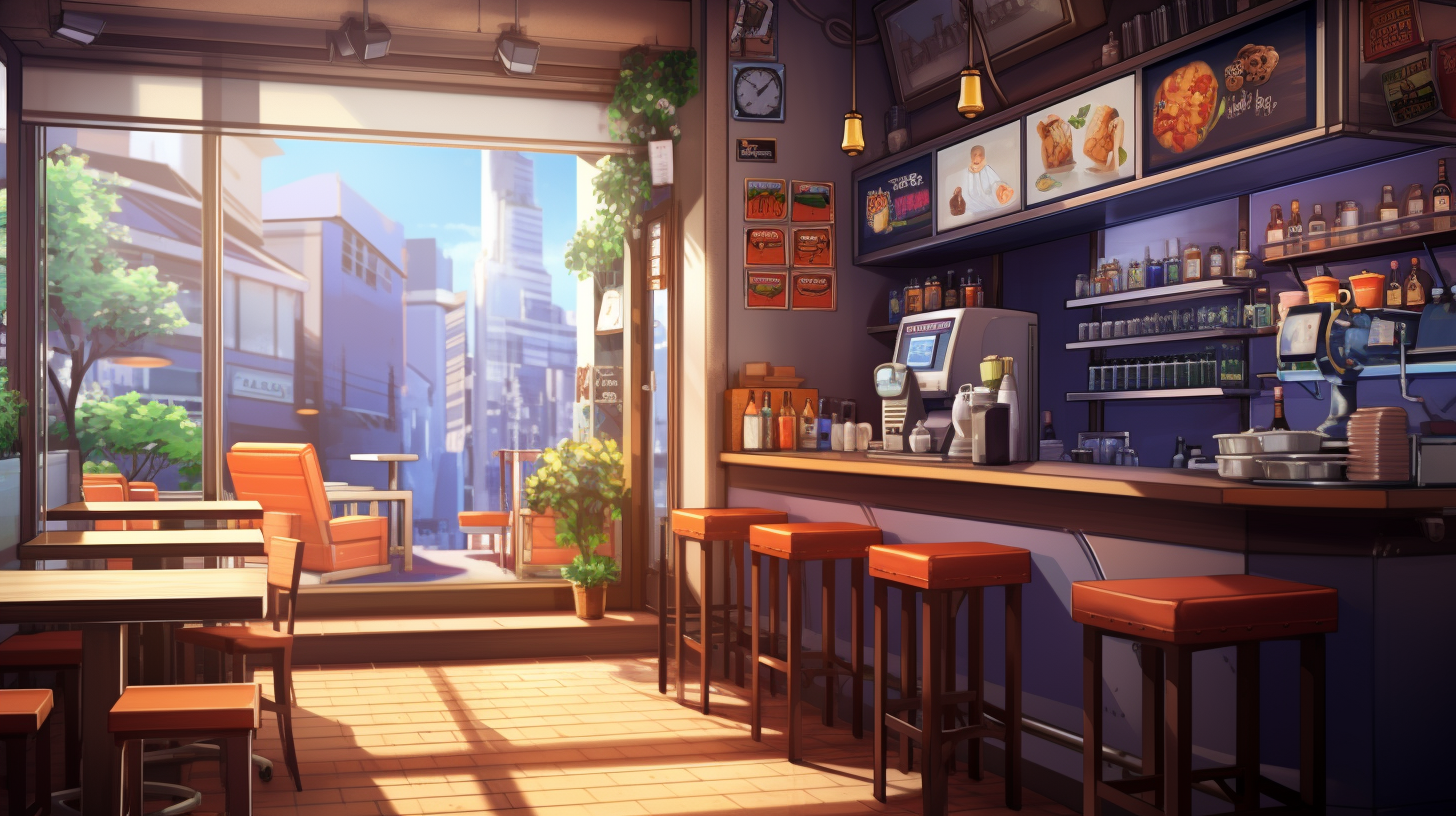 Modern Anime Coffee Shop Interior