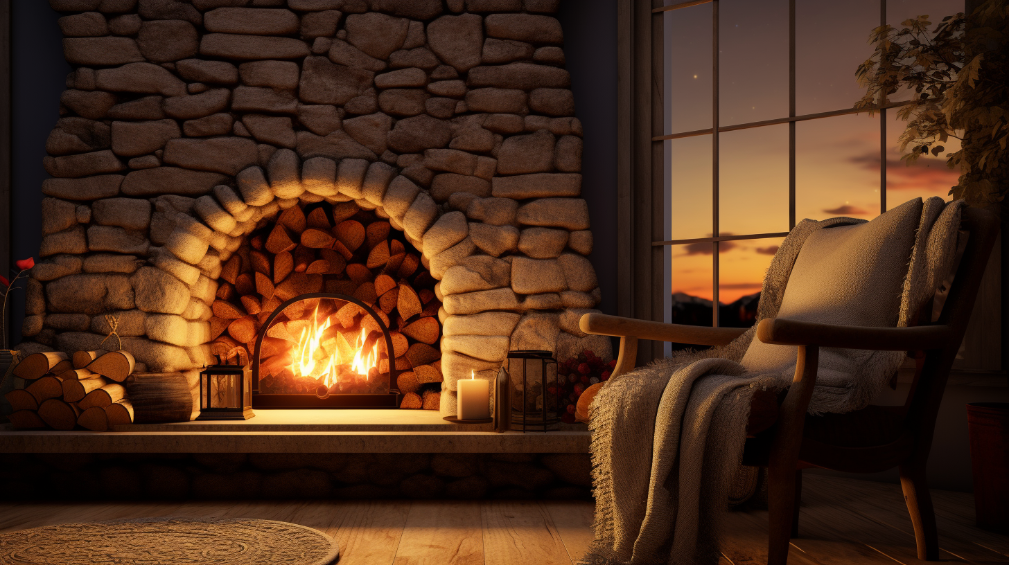 Warm and cozy autumn fireplace reading nook