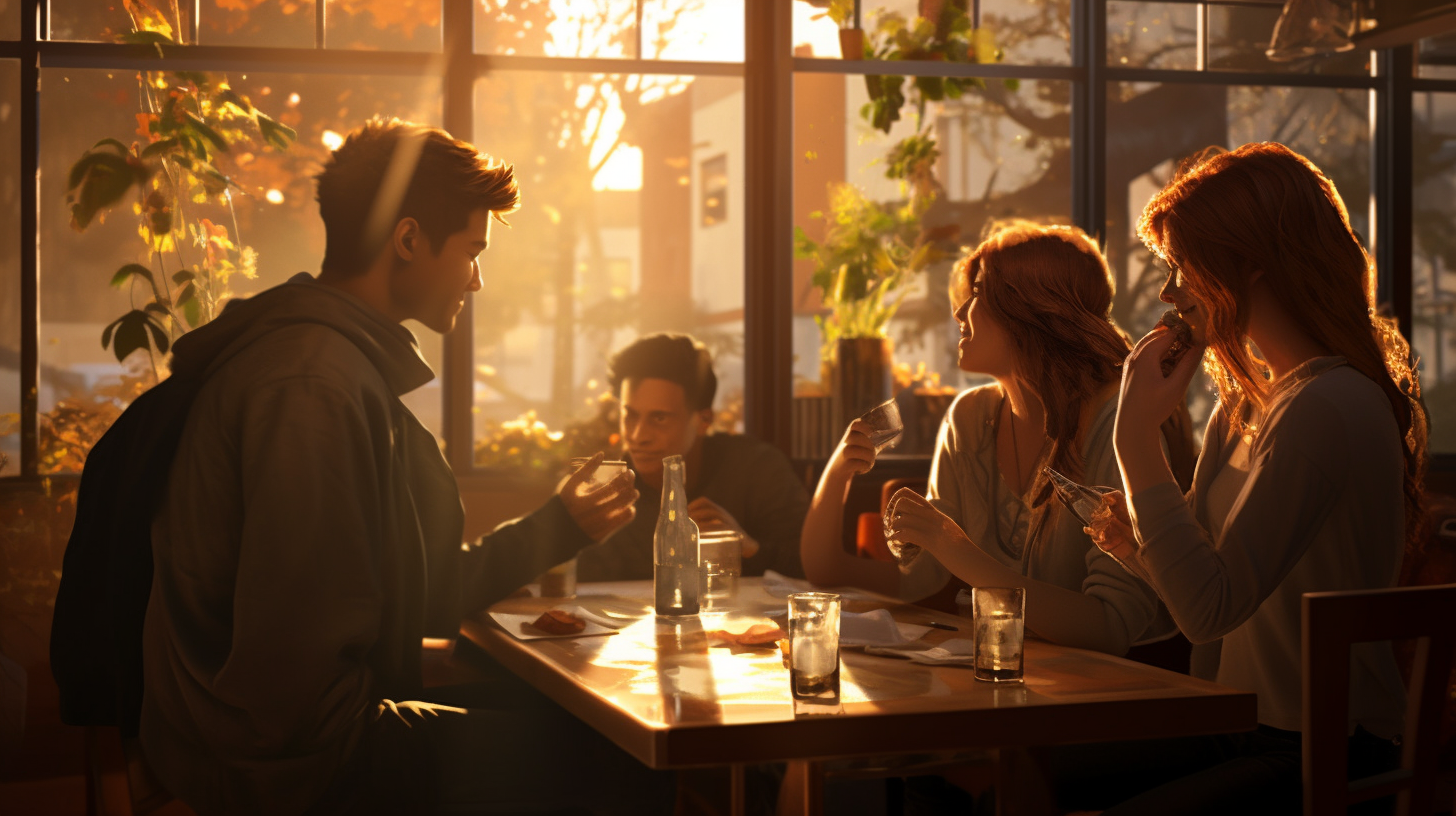 Young people chatting in cozy bar