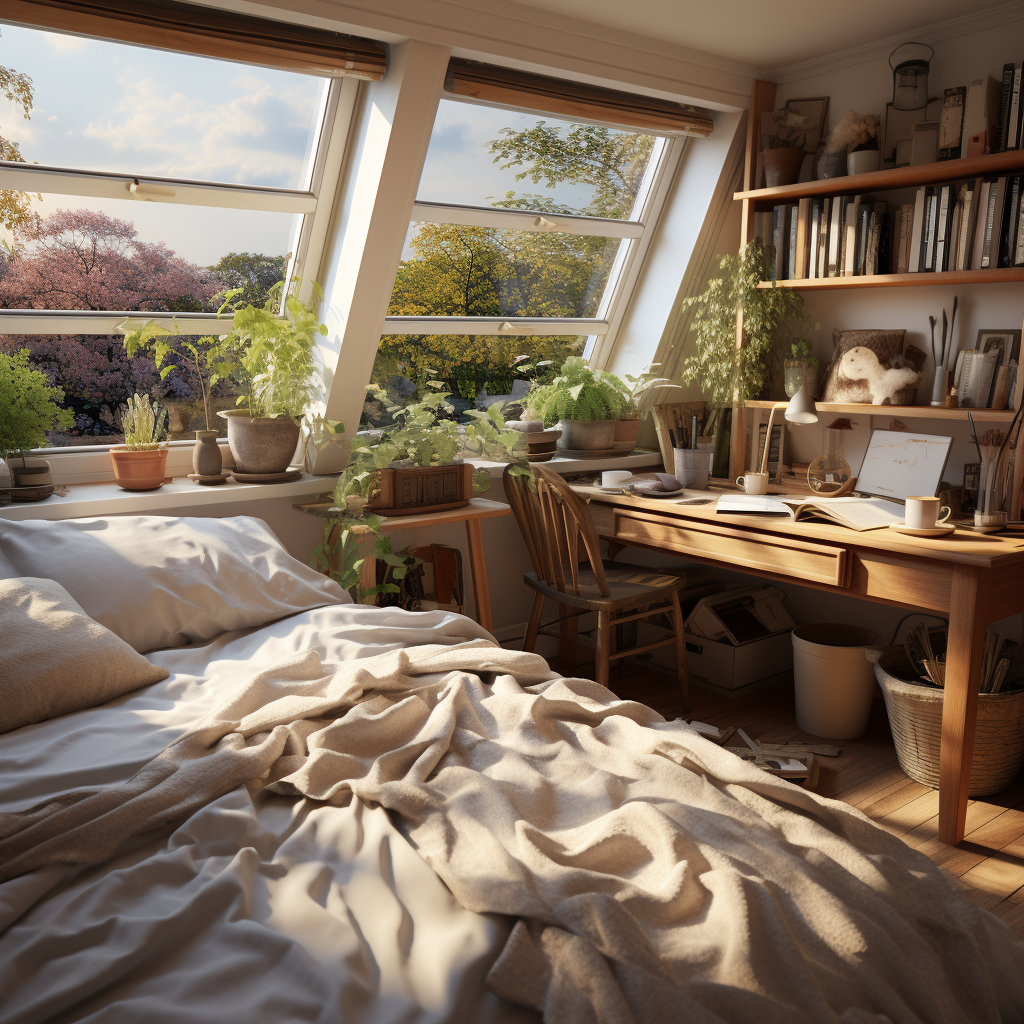 Cozy bedroom with beautiful view