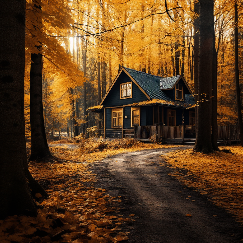 Cozy Cabin Surrounded by Autumn Trees