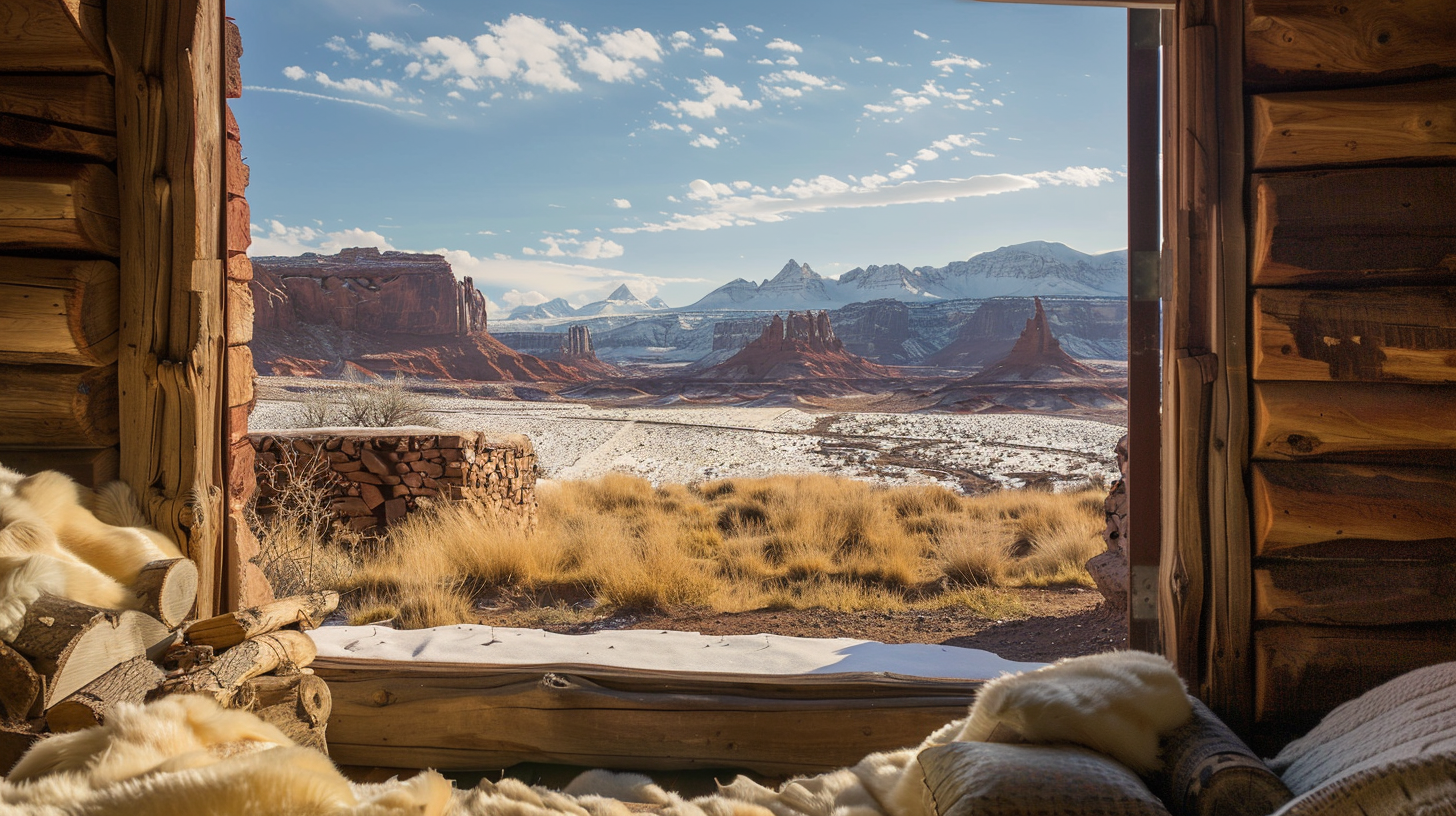 Cozy Cabin Desert Winter View