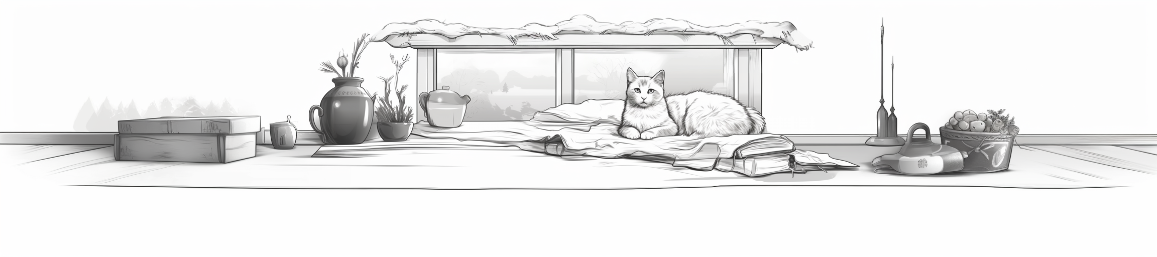 Illustration of a Round Cat Sleeping in Cozy Living Room